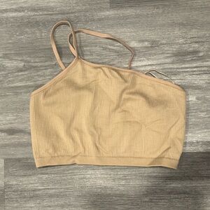 Aerie One Shoulder Ribbed Longline Bralette Tan Medium